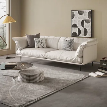 Мебели за хола, кожен диван, италиански минимализъм, модерен светлина, луксозен кожен диван-чанта