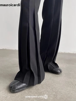 Mauroicardi/Пролетно-Есенни Черни Нагънат прави Панталони цвят Каки за Мъже, Луксозни Дизайнерски Дрехи, Модни Панталони за Мъже 2023