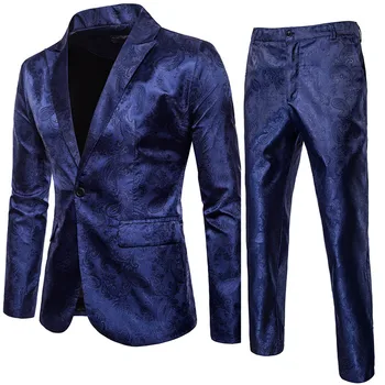Висок клас класически мъжки жаккардовый костюм, комплект от 2 теми (сако + панталон Луксозен Моден Бизнес Тънък Светска Бална Фрак Размер S-3XL