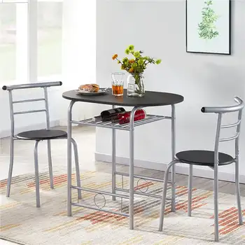 модерен кът за комплект от 3 теми, 1 кръгла маса, 2 стола за дома, черен