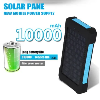 Външна батерия с капацитет 20000 ма, Слънчев захранване, led SOS, фенерче, бързо зареждане, преносим водоустойчив захранване за смарт мобилен телефон