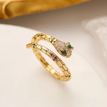 Дамски отворени пръстен в стил хип-хоп, ретро гривна във формата на змия с фианитами, модерни дамски официални украса