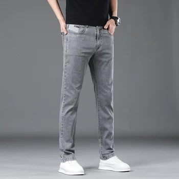 2023 Нови Мъжки Дънки Участък Regular Fit, Бизнес Ежедневни Модни Дънкови панталони в класически стил, Мъжки, Черни, Сини, Сиви панталони