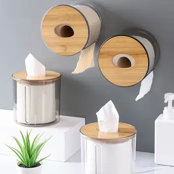 Водоустойчив държач за тоалетна хартия, Аксесоари за баня, монтиран на стената Кръгла Контейнер за хартия, Пластмаса рафт за хартия, Баня
