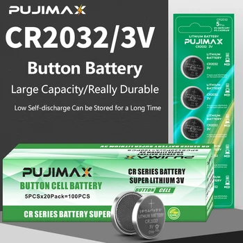 Оригинален литиева батерия PUJIMAX CR2032 3V за часовници, Калкулатор и дистанционно управление, Електронни батерии за монети