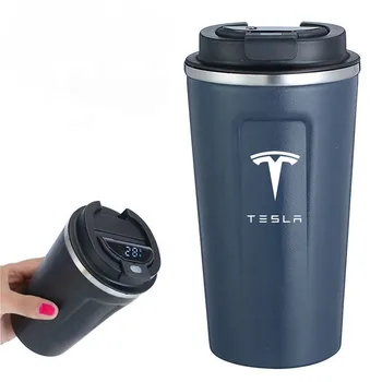 автомобилна кафеена чаша обем 510 мл за Tesla Model 3 Model X S Y от неръждаема стомана с интелигентен дисплей на температурата, самозалепваща чаша за интериора на колата