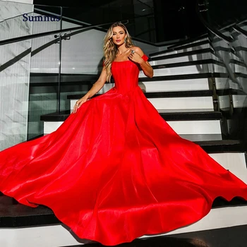Sumnus Шик червени рокли за бала трапецовидна форма с открити рамене, вечерна рокля с квадратна яка, вечерни рокли за официални събития, Саудитска Арабия