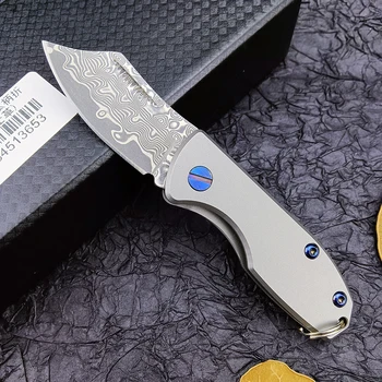 Малък Сгъваем бръснач нож Открит Лапа от дамасской стомана Джобен нож за Оцеляване и Къмпинг EDC Спасителни ножове Дръжката е от титанова сплав
