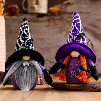 Цилиндър с метла за Хелоуин, шапка вещица, джудже, кукла джудже, бижута, Сладък cartoony джудже-елф, Начало декор, Halloween, Коледно парти, празник