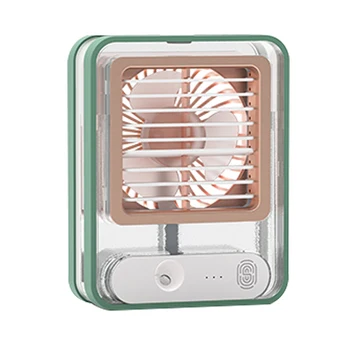 Малък Персонален настолен вентилатор с пистолет за мъгла, led нощна светлина, Електрически вентилатор за замъгляване на вода, USB акумулаторна батерия за преносим вентилатор зелен цвят