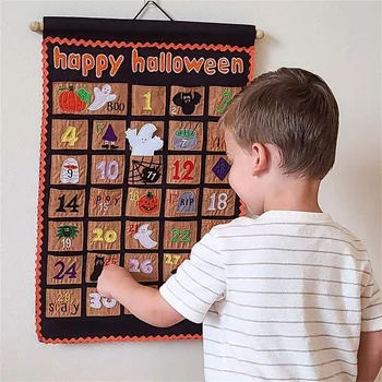 Адвент-Календар за обратно броене на Хелоуин, Адвент-календар за късмет украса за Хелоуин С 31 джоб, аксесоари за парти на Хелоуин
