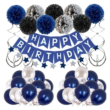 Декорация за рожден ден за мъжете, Сини украса за рожден ден за мъже, жени, момчета, момичета, балони за рожден ден за празничен декор, костюм