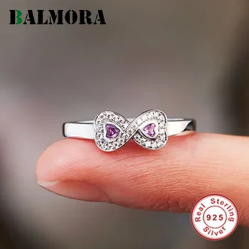 BALMORA S925 Сребърни Двойни Пурпурни пръстени с цирконии 