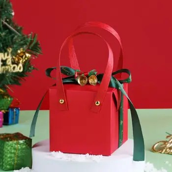 Празнична Кутия за Бисквити Празнична Подарък Кутия Празнична Коледна Подарък Кутия Елегантна Дръжка Лък Лента Камбанка Декор Кубически за Празниците