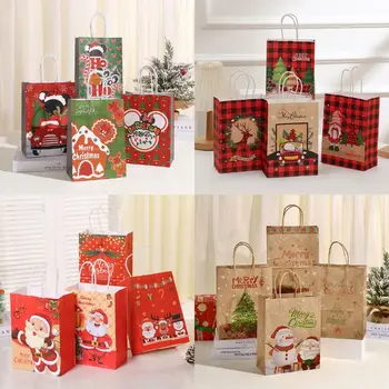 4 бр., Коледни хартиени подаръчни торбички, Дядо коледа, Коледно дърво, бонбони, бисквити, подаръчни торбички-тоут за Коледа, нова година подаръци, бижута, аксесоари