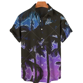 Лятна Мъжка Риза с къси ръкави с цветен принтом Кокосови палми и къс ръкав, Памучни блузи, Ежедневни Модни Плажната Хавайски облекло Оверсайз 5xl