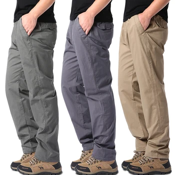 Мъжки летни ежедневни панталони, памук тънък гащеризон с еластична талия, Свободни работни панталони за спорт на открито, трендови обикновена панталони