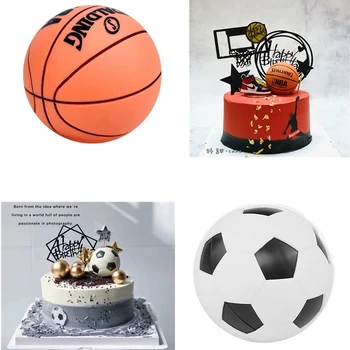 Aomily 6 см Играчка от хранително-силикон, Баскетбол футболен Topper за торта, Украса за торта за Рожден Ден, Украса за детски партита