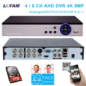 AHD 4K 8MP DVR NVR 8CH 4CH Разпознаване на лица видео Система за наблюдение на Хибридни Dvr Рекордер За Аналогова AHD IP камера Видеонаблюдение