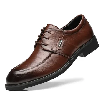 Кожени Мъжки обувки Дерби в английски стил, Сватбени обувки за Мъже, Пролет-Есен, Нови Дизайнерски Бизнес Обувки От телешка кожа С остър Бомбе, Мъжки