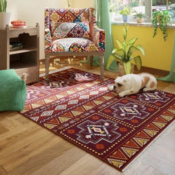 Килим впечатлява със своя бохемски стил за дневната, реколта на тепиха в американски стил, Диван, холна масичка, килим на пода, Лесен Луксозен Мароко, Голям килим за спалнята