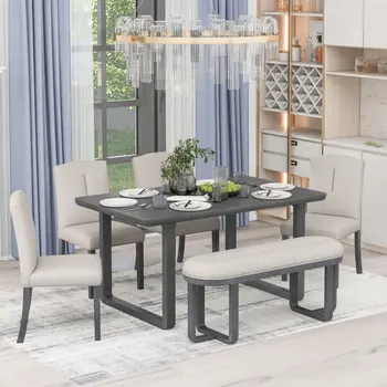 Трапезария апартамент в ретро-стил от 6 теми Включва маса за Хранене, 4 меки стола и пейка с поролоновыми табли и възглавници