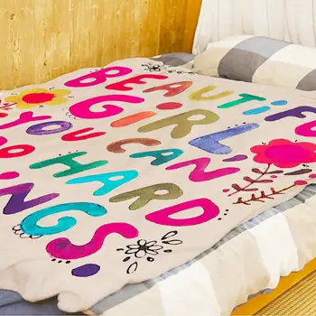 Одеяло с обнадеждаващи думи, меки и уютни фланелен одеяла с вдъхновяващи акварельными флорални щампи за използване в офиси и пътувания