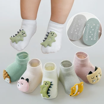 3 чифта/лот, Мини Чорапи за деца с гумена Динозавром, Памучни Детски Чорапи с дълбоко деколте за момчета и момичета, от 1 до 3 години, Чорапи-Обувки