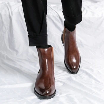 Новост 2023 г., Мъжки обувки от 100% естествена кожа, Дишащи Обувки с висок Берцем, Градинска Ежедневни Мъжки Зимни обувки, Есенни и Зимни Обувки за Мъже