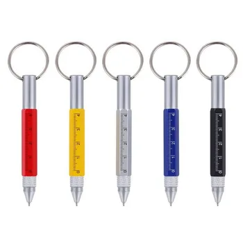6 В 1 Многофункционална Мини химикалка химикалка, писалка е инструмент за докосване на екрана, Малък ключодържател, химикалка, Метална отвертка, с алкохолно ниво