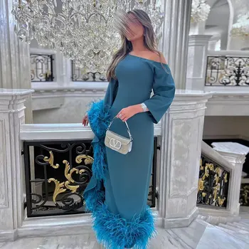 Винтажное пряко вечерна рокля с перо от Саудитска Арабия с едно рамо, Луксозно Празнична рокля на щиколотку в Дубай