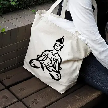 Чанта за Йога с Намасте на Буда в Ретро стил, Чанти през рамо, Ежедневни чанти за пазаруване, чанта за момичета, Дамски Елегантен Холщовая чанта