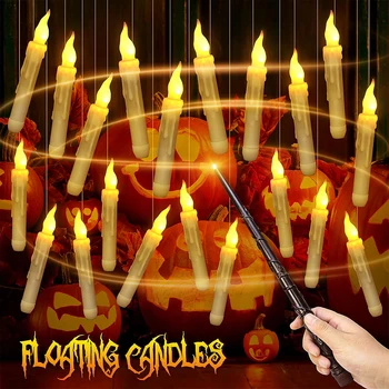 Led плаващи беспламенные свещи с магическа пръчка, дистанционно управление, Електрически мерцающая конусни свещ за Коледно парти/Хелоуин