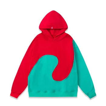 Негабаритная зимни червено-зелено hoody Erl в стил мозайка 2023, Мъжки и дамски hoody най-високо качество с качулка, пуловер с дълъг ръкав, hoody