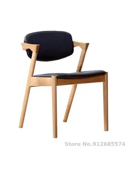 Прост, модерен стол за хранене от масивно дърво в скандинавски стил, Z-образна стол с облегалка, мека възглавница, кафе стол за почивка с главни букви