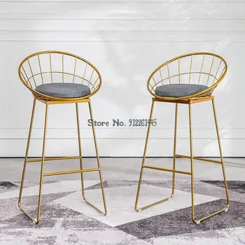 Бар стол в скандинавски стил, червен, модерен, прост, модерен, с железен стол, домашен стол за хранене, столче за фотография в магазин за дрехи с високи крака