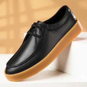 Мъжки Ежедневни обувки oxfords дантела от волска кожа, велур, модерни Дизайнерски обувки на равна подметка, улични дишащи Черни маратонки, Мъжки обувки