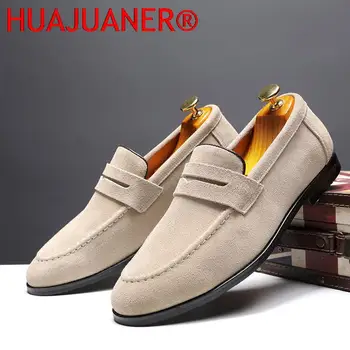 HUAJUANER/ Нова марка, мъжки ежедневни обувки от естествена кожа, Вечерни модела обувки на плоска подметка, Лоферы, Мъжки сватбена дизайнерски обувки с Високо качество