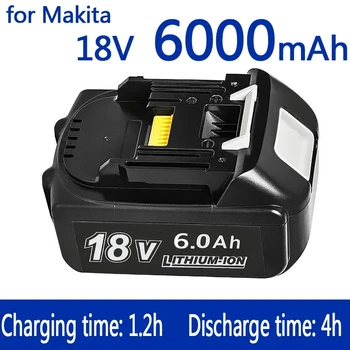 100% Оригинална батерия 18v makita 6000mAh, Зареждаема Батерия за Лаптопи с led литиево-йонна батерия Заместител на LXT BL1860B BL1860 BL1850