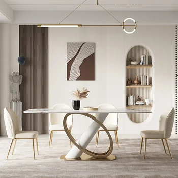Модерни Мебели за Дома, кухненска маса за хранене и столове Правоъгълна маса за хранене от спечени камък