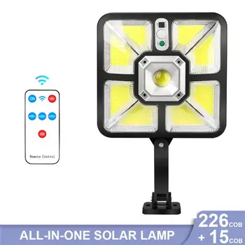 Открит 220led Слънчев, с монтиран на стената Лампа, Супер Ярък Pir Датчик за Движение и Дистанционно Управление Cob Стенни Лампи Прожектор
