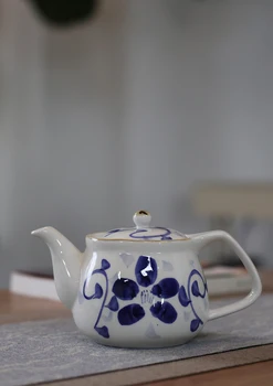 Японски Керамичен чайник с ръчно изрисувани в синьо цветенце, Чай, Цвете чай 500 мл