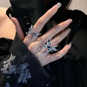 Сребърен пръстен с течна пеперуда, индивидуално пръстен върху показалеца си, пръстени за жени, Открит Регулируема Подарък за сватбени партита, бижута
