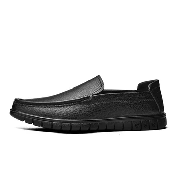Лоферы от естествена кожа, мъжки Дизайнерски Мокасини, Модни и Ежедневни мъжки обувки с мека плоска подметка, Без Закопчалка, обувки за възрастни Мъже, Обувки за ръчно изработени лодки