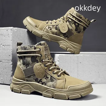 Мъжки военни обувки, улични модни удобни дишащи нескользящие обувки с кръгло бомбе, универсални обувки на платформа, пролет-есен, основен