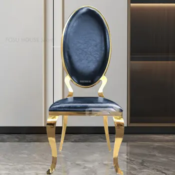 Леки Луксозни Трапезни Столове от златисто неръждаема стомана, Съвременна Проста мебели за трапезария, Nordic Home Hotel, Кожен стол за ресторант