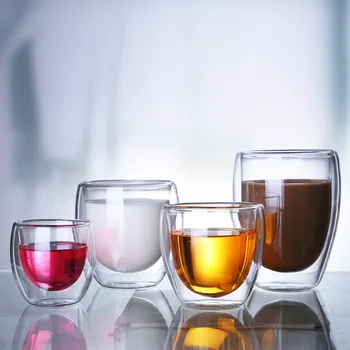 Двупластова стъклена чаша от боросиликата с високо съдържание на боросиликата, чаша за мляко, сок под формата на гъши яйца, висококачествен външен вид, модерен и лесен за кафе