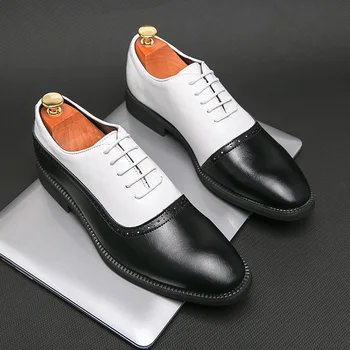 2023 Мъжки Ежедневни Кожени обувки На Квадратен ток, цвят В тон, Гладка повърхност, Бизнес и Ежедневни Кожени обувки за мъж, Мъжки обувки