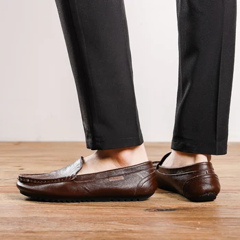 Мъжки лоферы-лодки, Класическа мода обувки без закопчалка, Дишаща Ежедневни обувки на равна подметка 37-47, Ежедневни кожени обувки