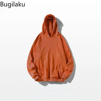 Bugilaku Есен нова тенденция, обикновен пуловер с качулка, мъжко свободно универсално зимно палто